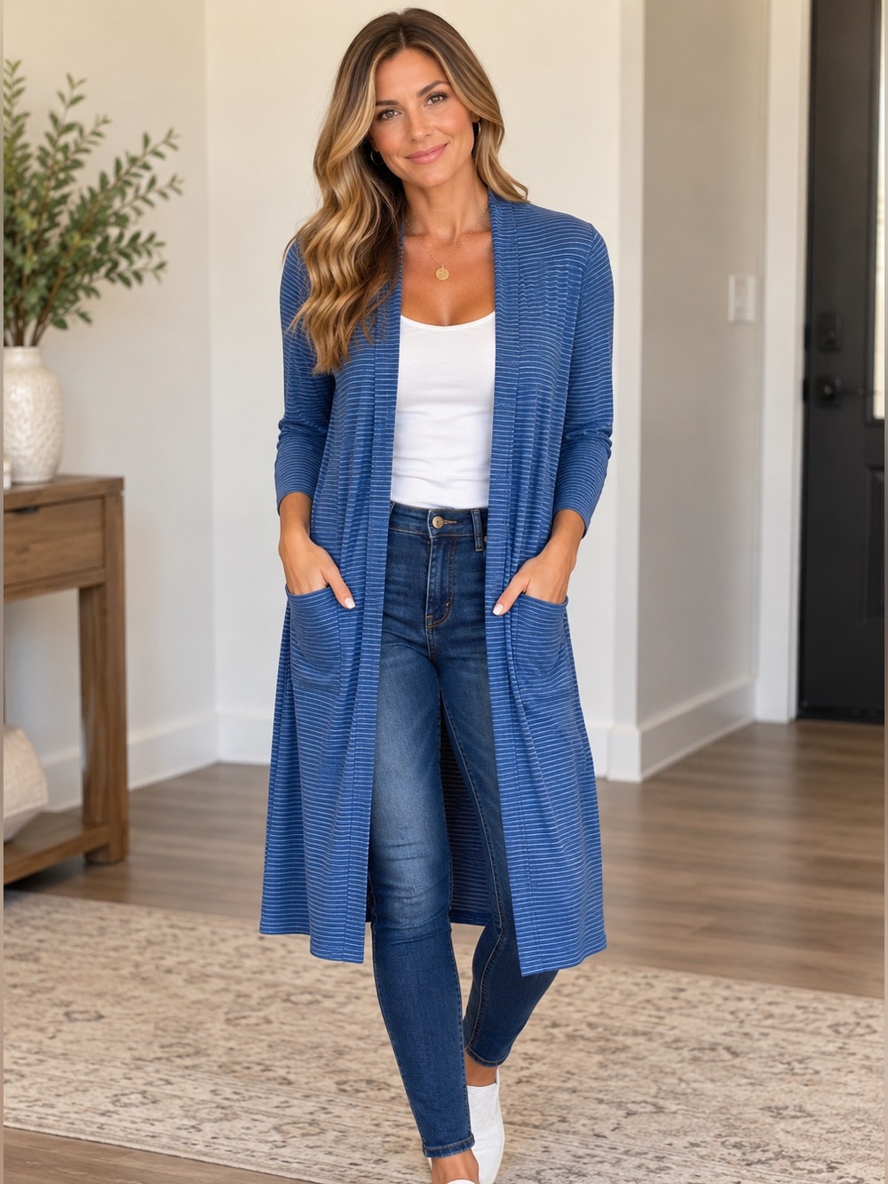LuLaRoe Blue Striped Open Front Cardigan